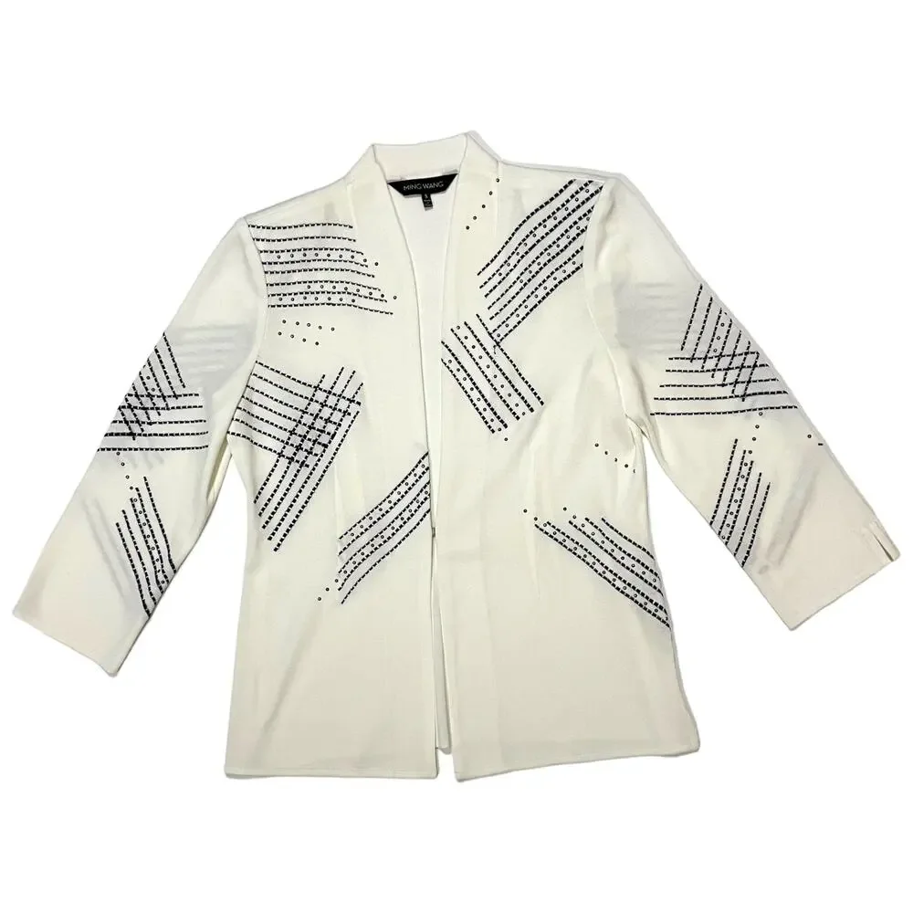 Ming Wang Embroidered Knit Cardigan Jacket - White - Small - Picture 10 of 16